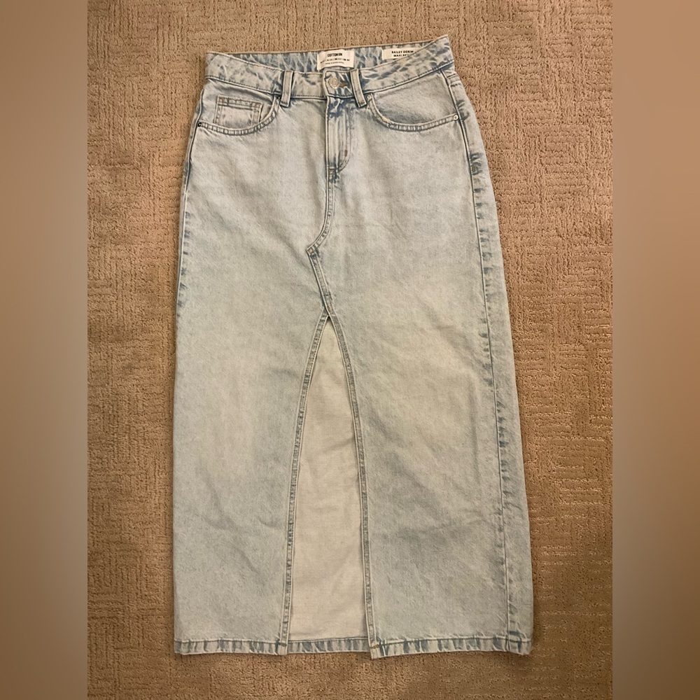 🌿💕 Cotton On Bailey Denim Maxi Skirt 100% Cotton Light Wash Size AUS 8 / US 4